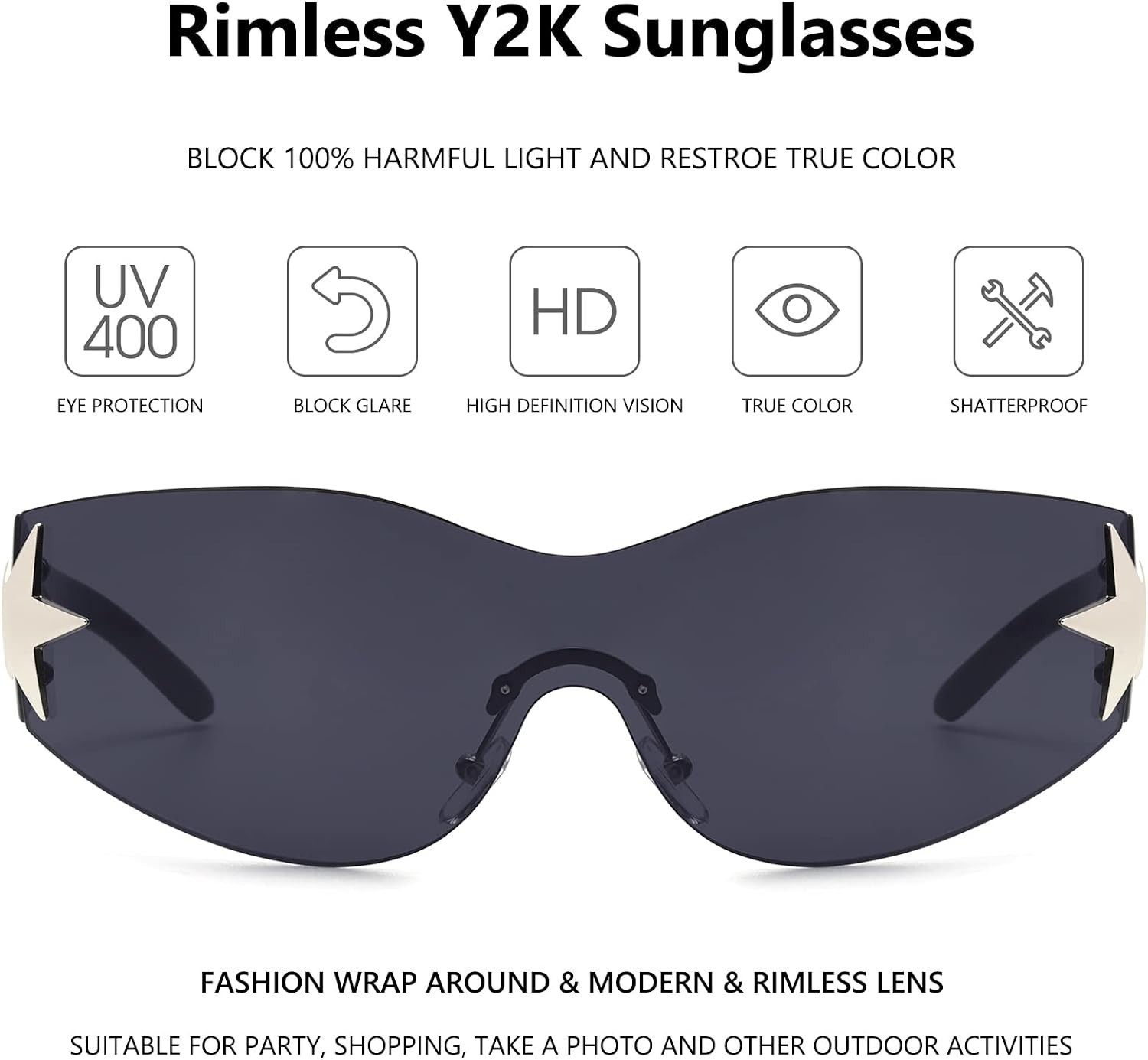 Lightweight Rimless Y2K Sunglasses for Men and Women – UV Protection & Style