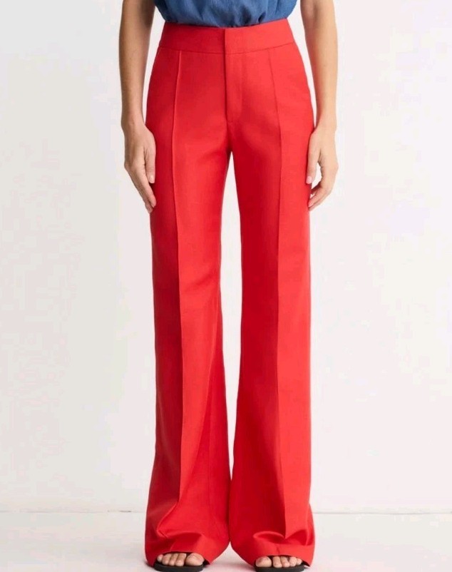Smythe Seamed Blazer and Wide Leg Pant in Poppy Nwot Linen Blend Size US 2