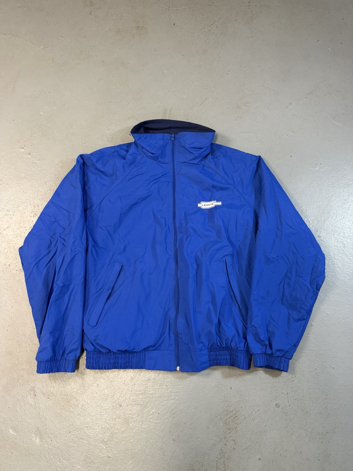 Vintage Sportsmaster L.B. White Blue Windbreaker Jacket Made in USA Size Large