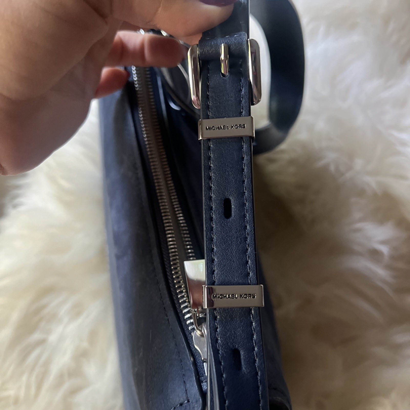 NWT Michael Kors Nolita Medium Nubuck -Leather Shoulder Crossbody Bag DressBlues