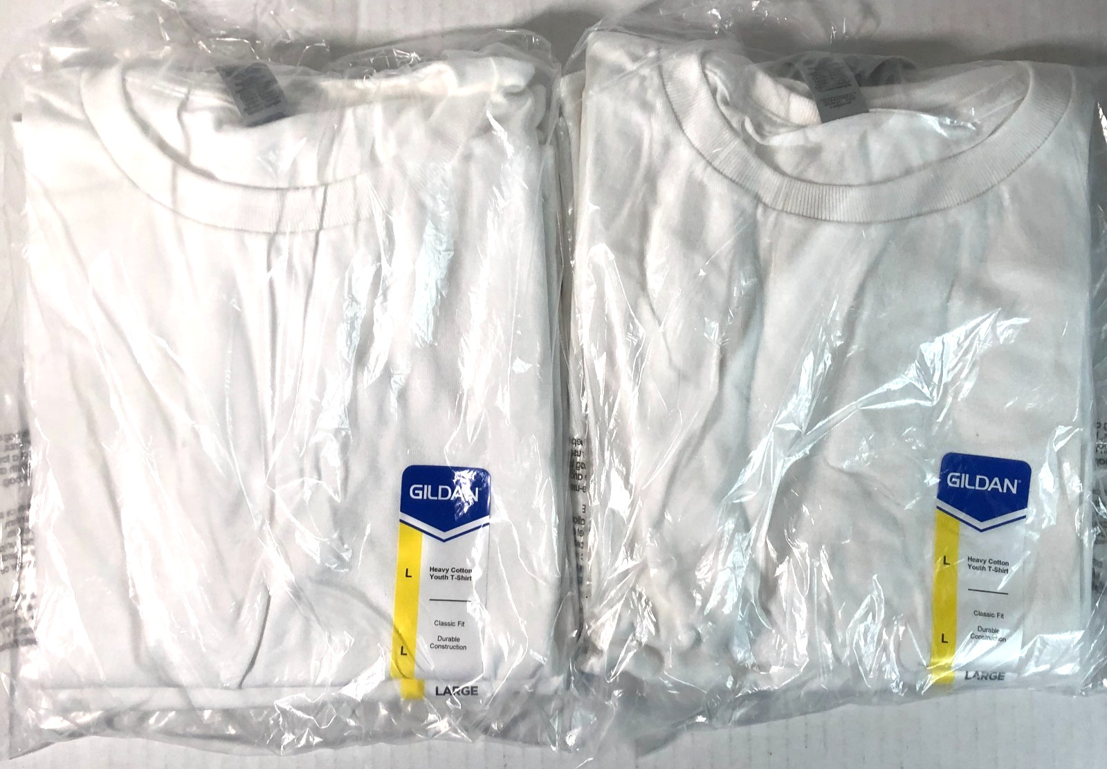 Gildan Youth Heavy Cotton (LOT Of 4) White Large Plain Boys T-Shirt Tee G5000B