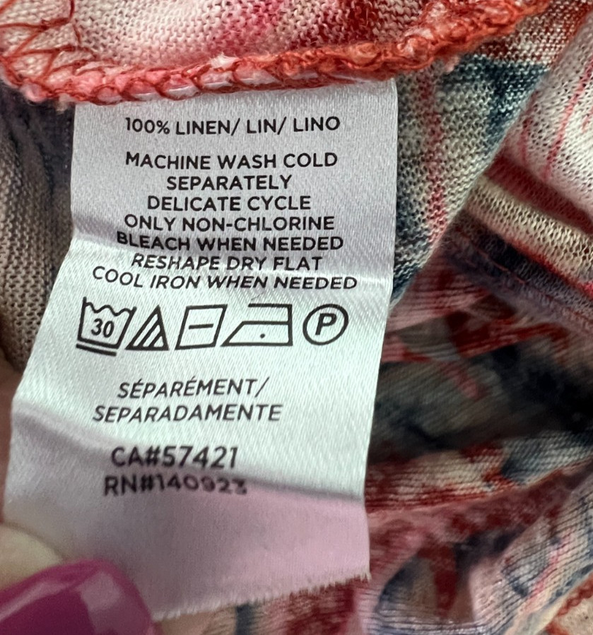 LOFT Linen Womens Top Red Multi Tropical Floral Bird of Paradise Sleeveless Sz M