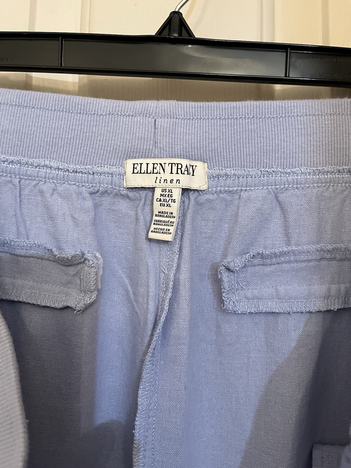 Ellen Tracy Women’s Blue Linen Solid Pull-On Drawstring Pants w/ Pockets XL