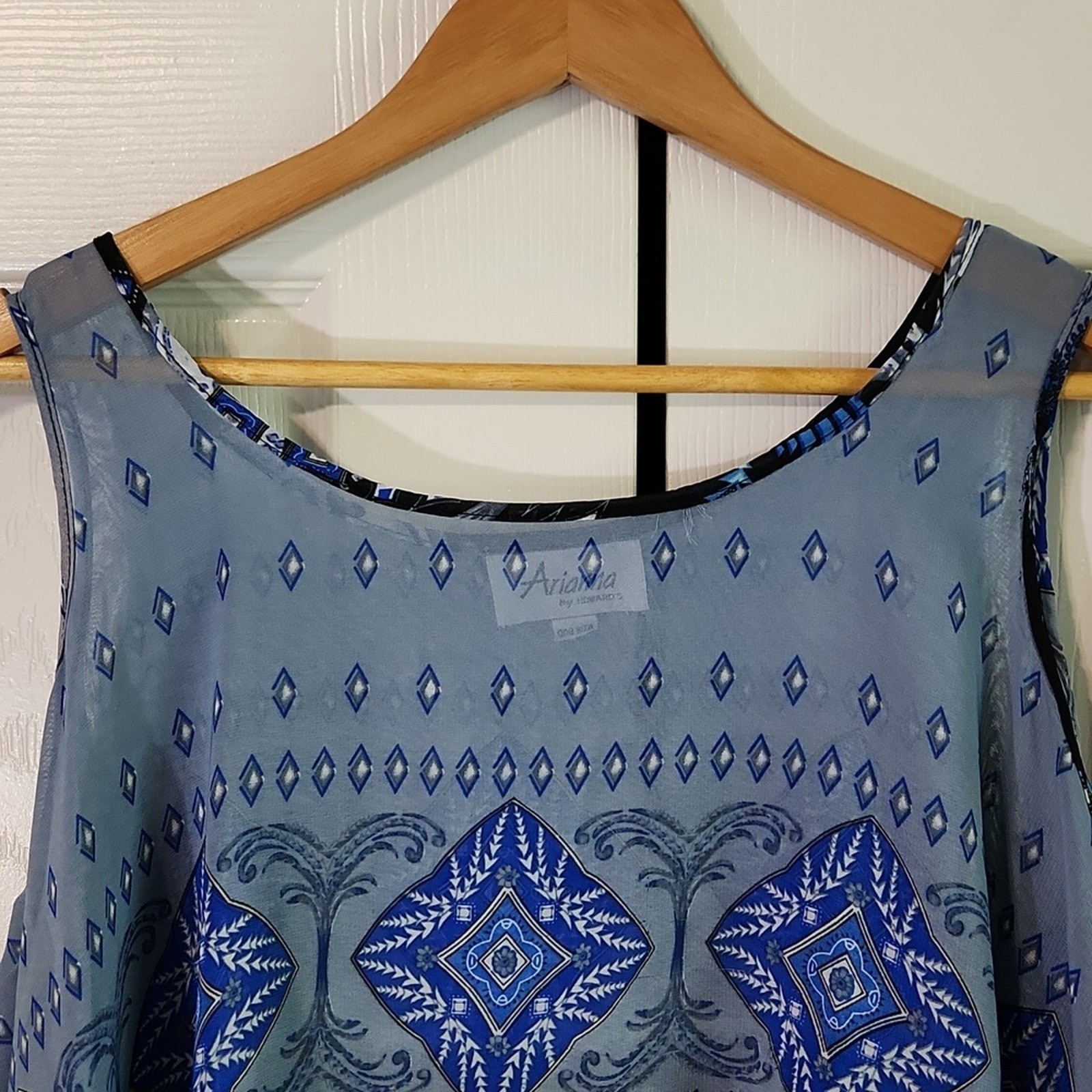 Arianna By Howards Multi-Colored Blouse OS Sheer Cold Shoulder Boho Abstract