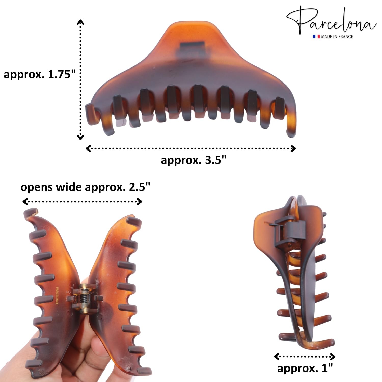Parcelona French Boss Thin 3 1/2″ Medium Celluloid Jaw Hair Claw for Women