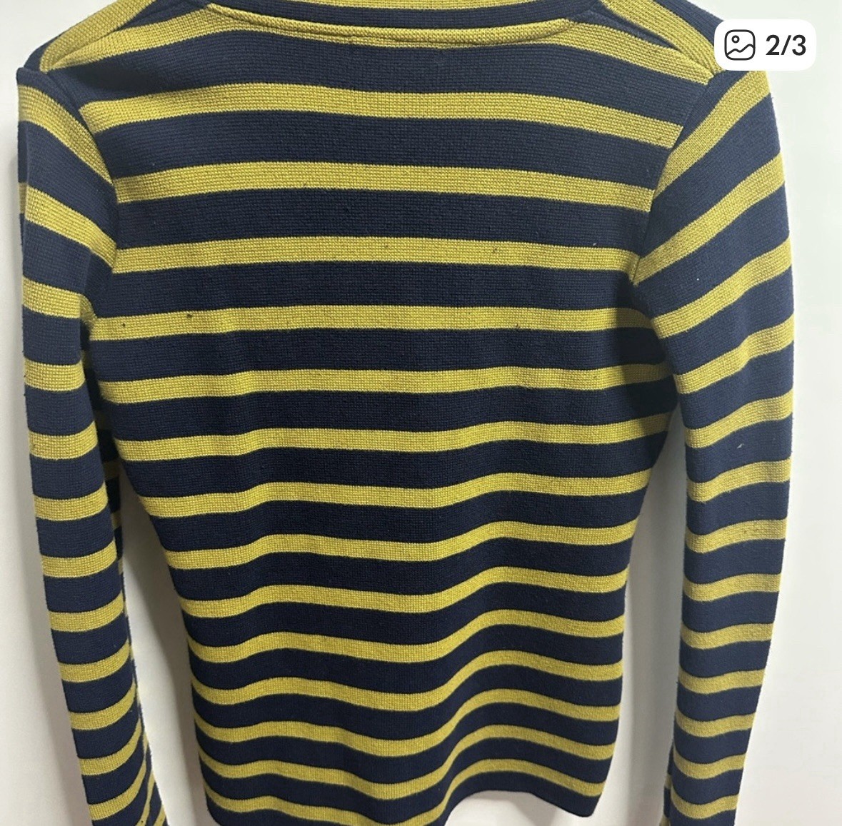 Audrey & Grace 100% Cotton Striped Cardigan Sweater Navy Yellow Collared S