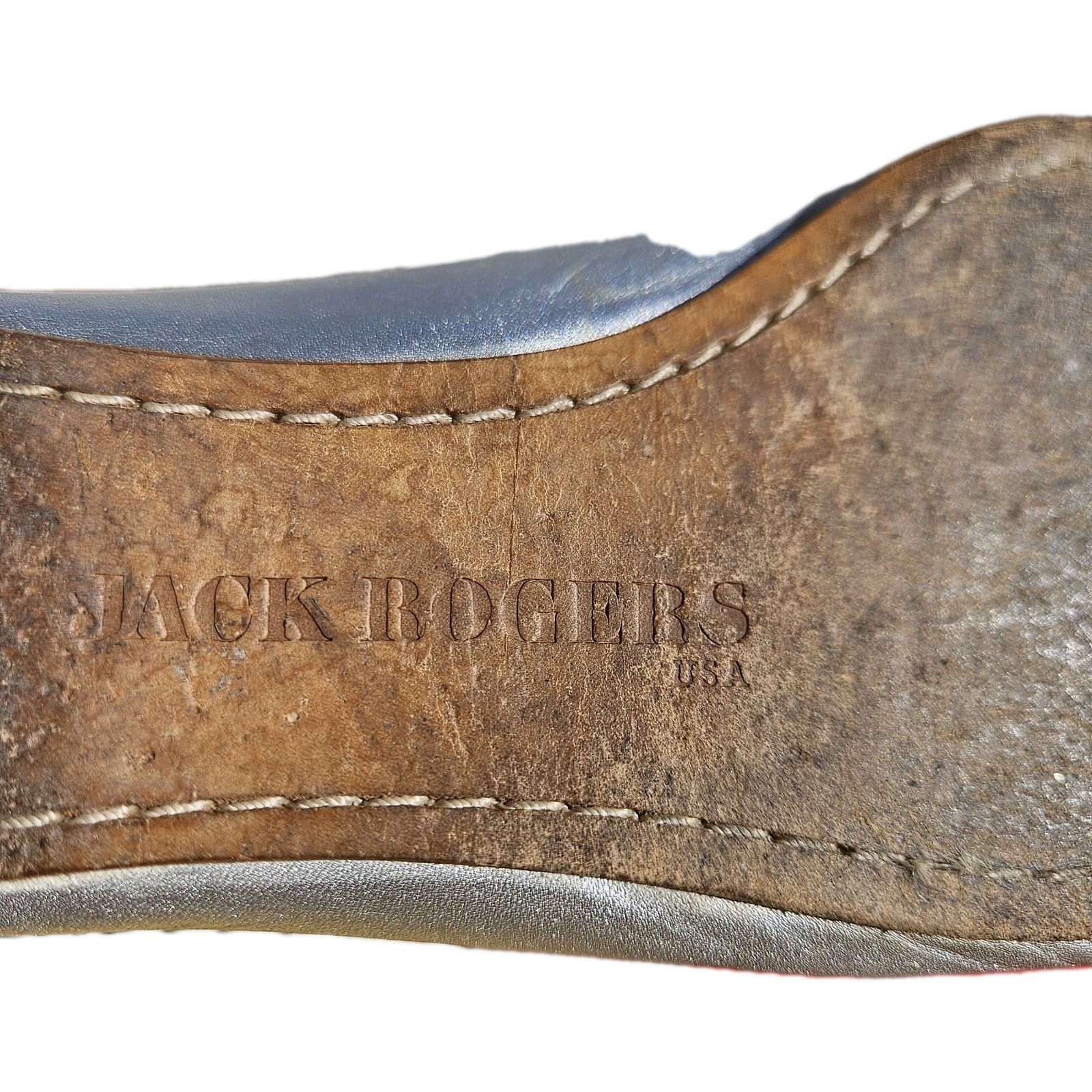 Jack Rogers All Leather Silver Vowen Flats Women’s Size 10