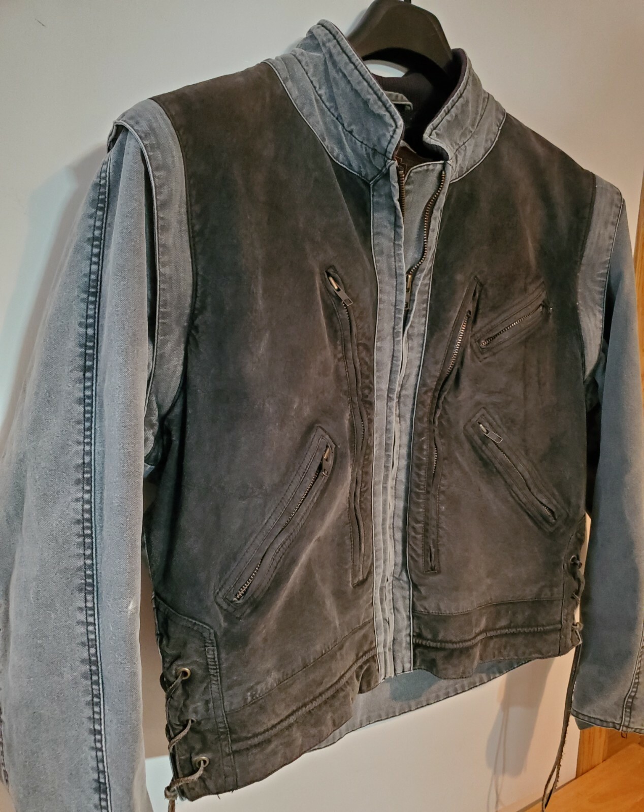 Vtg Authentic Gray Unisex Harley Davidson Suede Leather & Denim Jacket or Vest