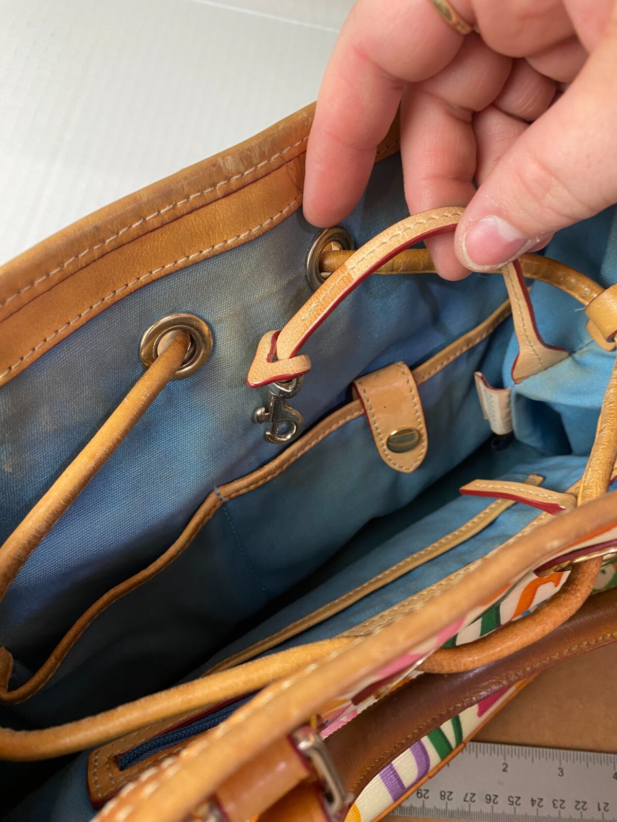 Dooney Bourke Rainbow Logo Monogram Retro GRAFICA Graffiti Leather Satchel Bag