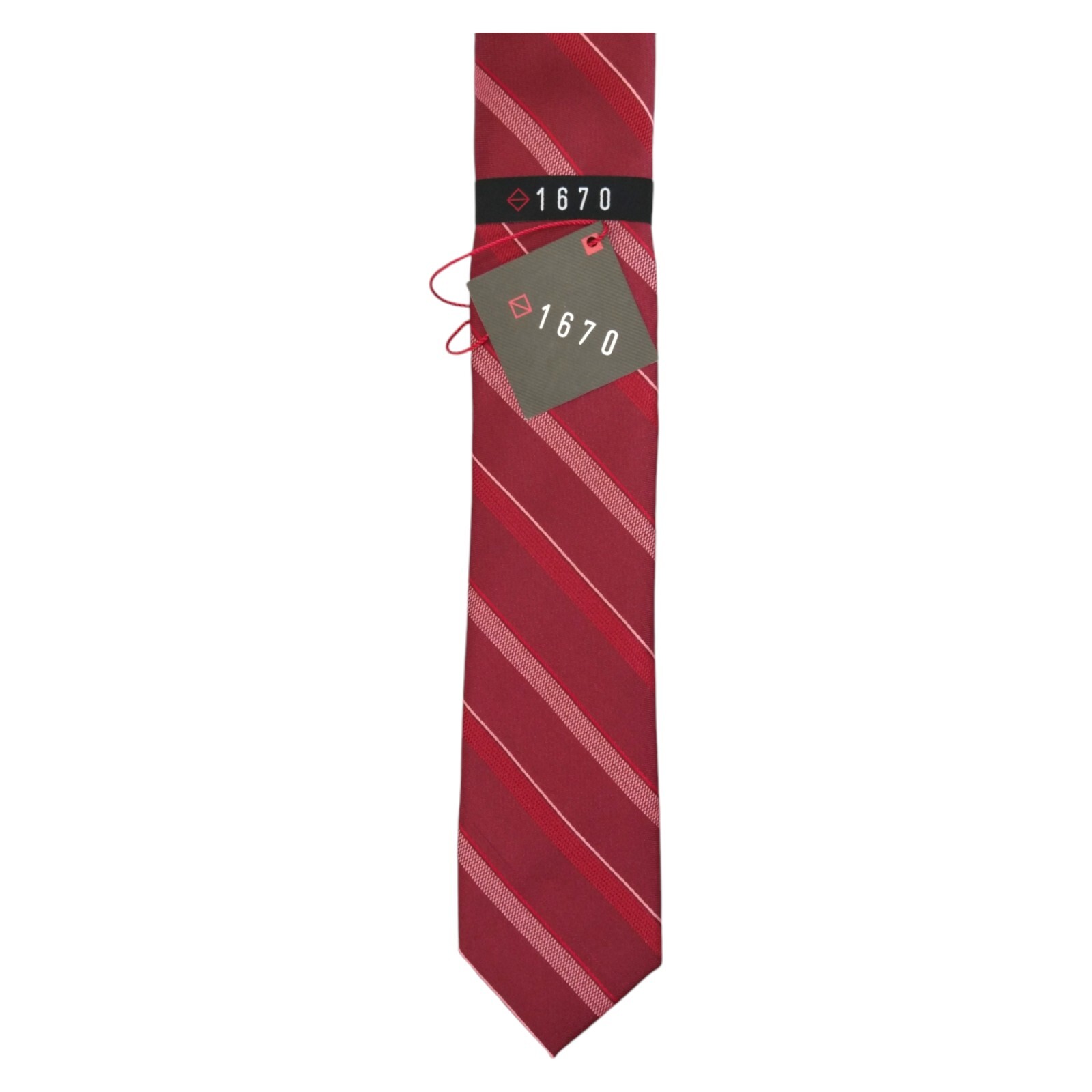 1670 Mens Slim Stripe Tie Red Cranberry Woven 2.5 Narrow Modern Fashion Necktie