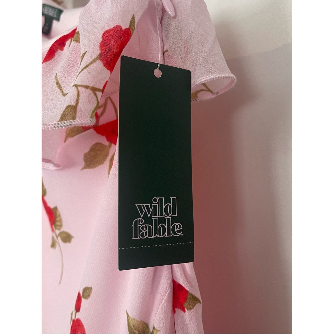 wild fable Pink One-Shoulder Floral Ruffle Maxi Dress with Slit and Zipper NWT