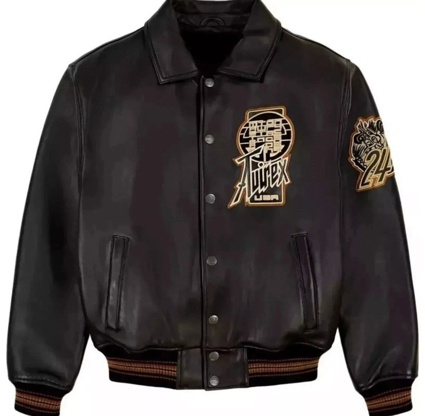 Men’s Black Avirex Bomber Real Classic American Flight Leather Jacket
