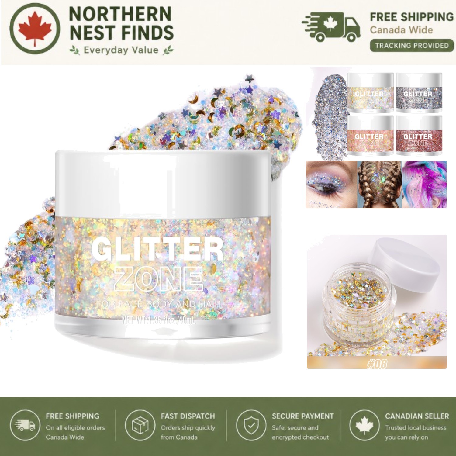 Holographic Glitter Gel for Face, Hair & Body – 1.35 oz Golden Starlight