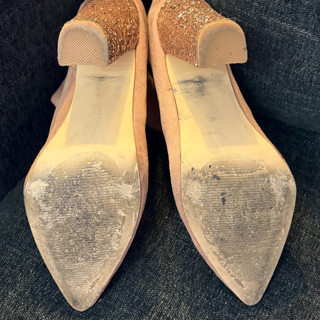 Pink Suede Glitter Heel Boots size 11