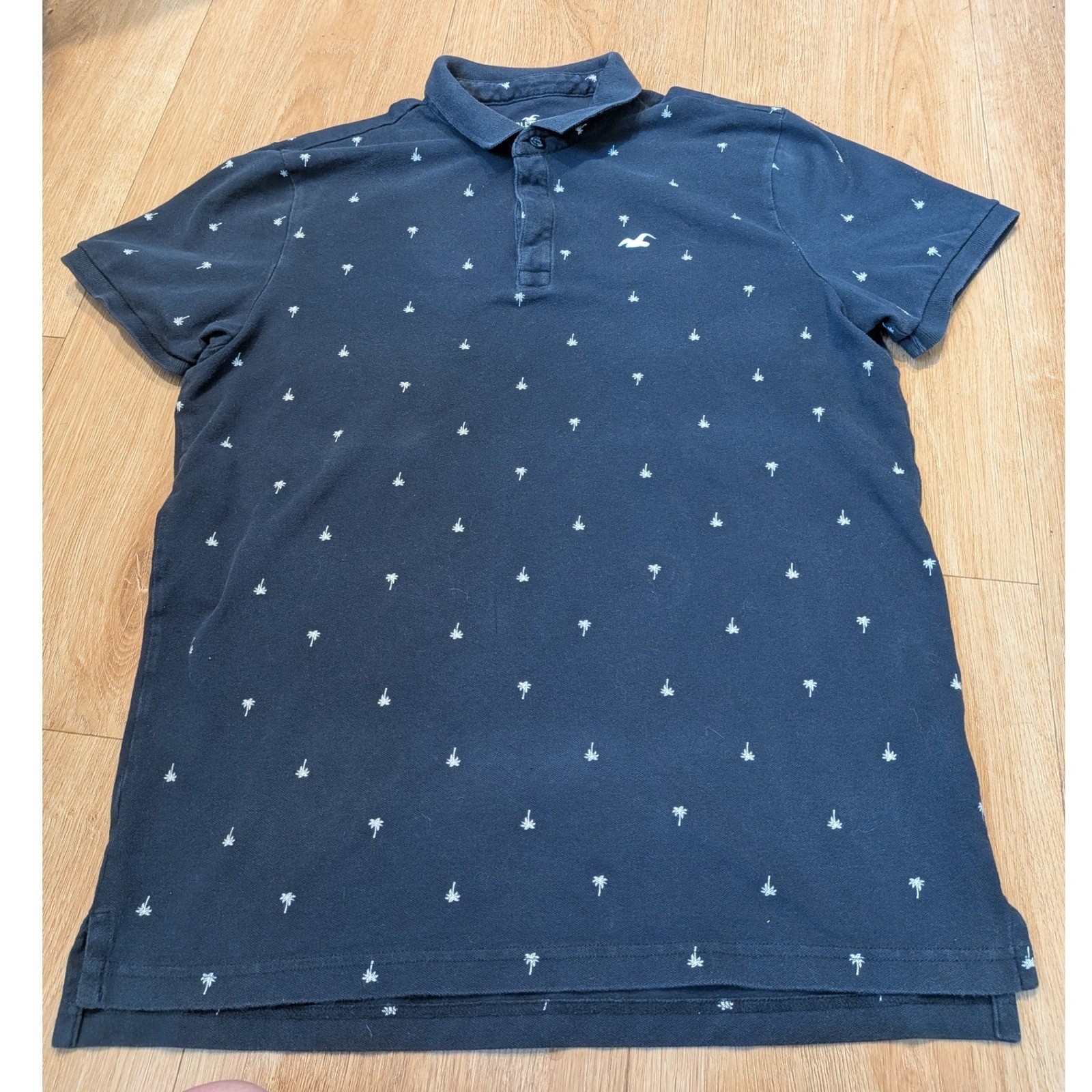 VTG Hollister Navy Blue Polo Shirt Large Coastal Tropical Resort Surf Preppy