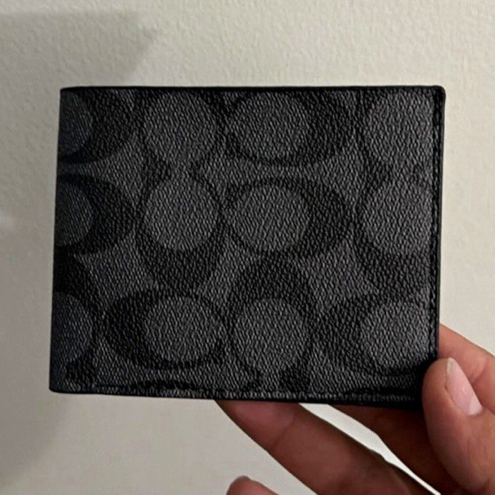 Coach Signature C Black/Gray Men’s Bifold Wallet, Credit Card Folding