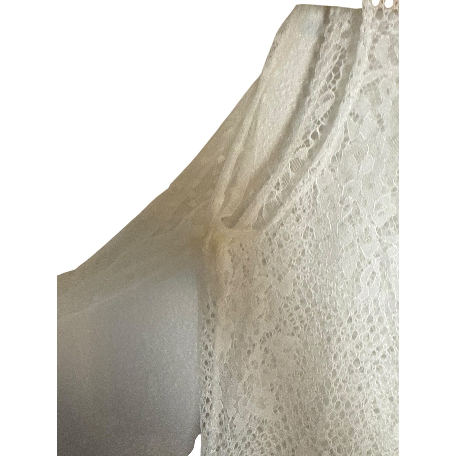 Haoduoyi White Sheer Crochet Lace Sleeveless Cut Clip Dot Long Sleeve Top Size M