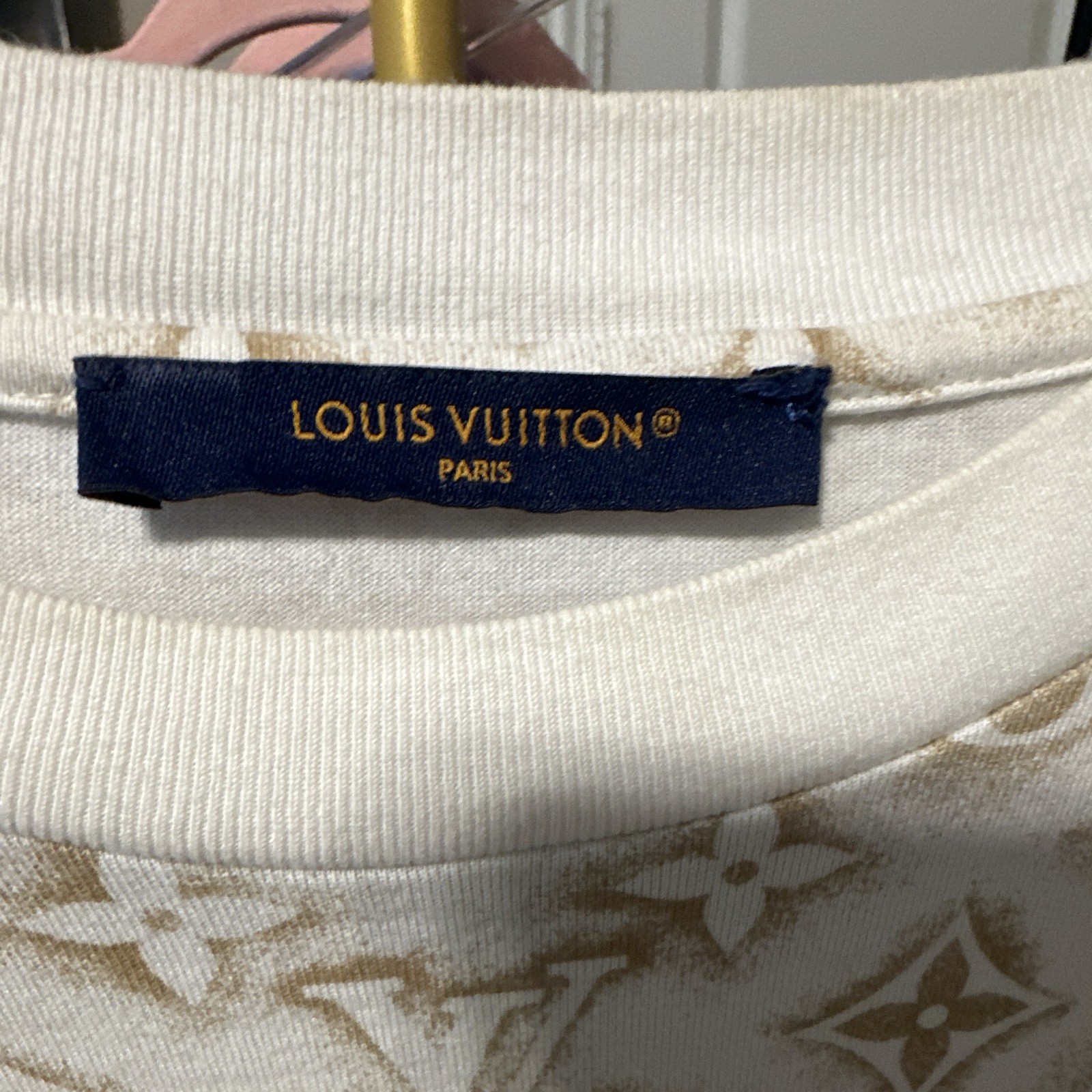 Louis Vuitton Monogram Logo Crew Neck Short Sleeve T-Shirt White/Beige XL