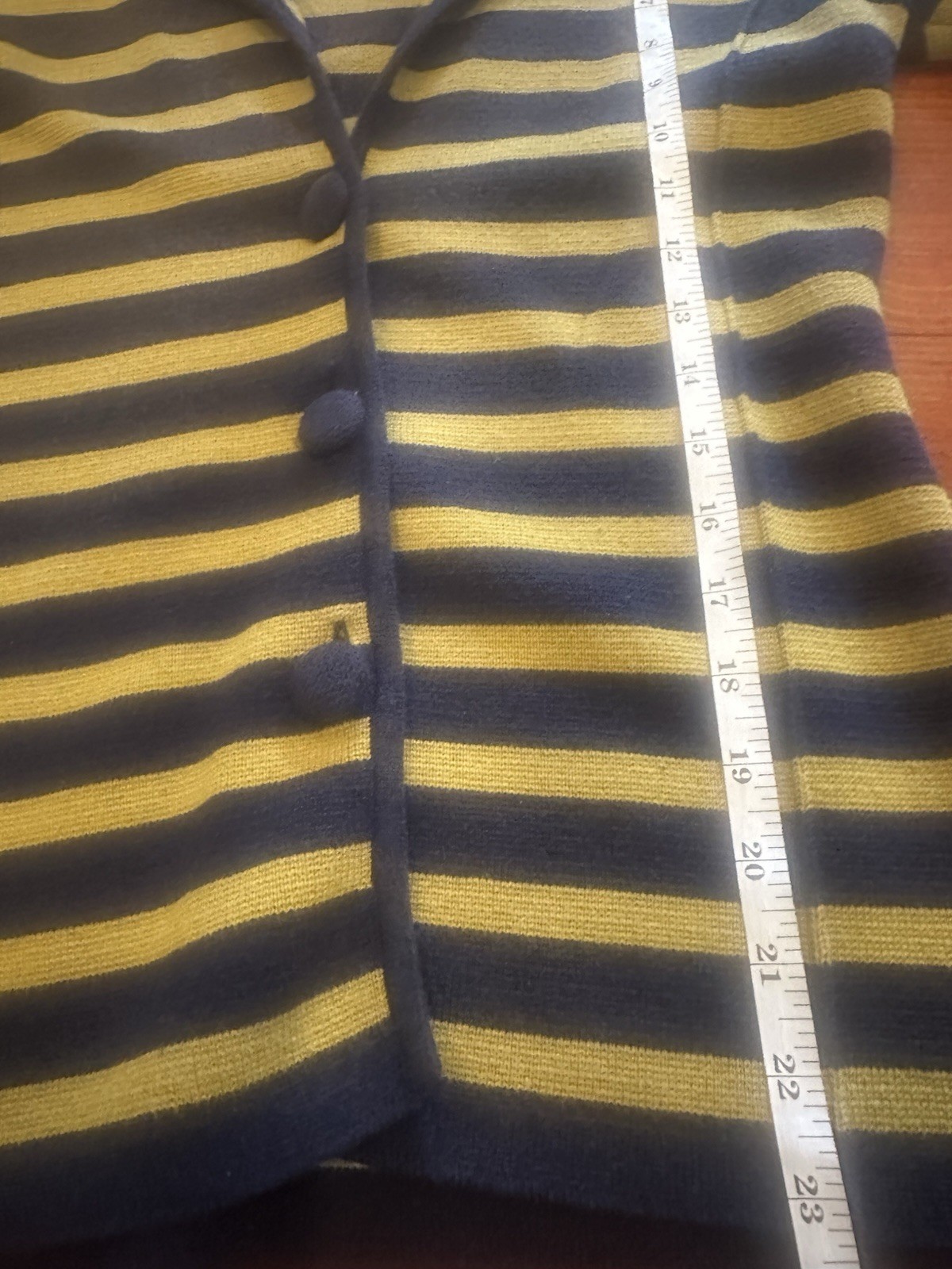 Audrey & Grace 100% Cotton Striped Cardigan Sweater Navy Yellow Collared S