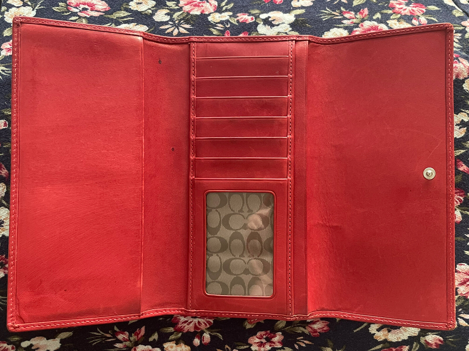COACH Hampton Red Leather Trifold Envelope Wallet 7.75″x 4″