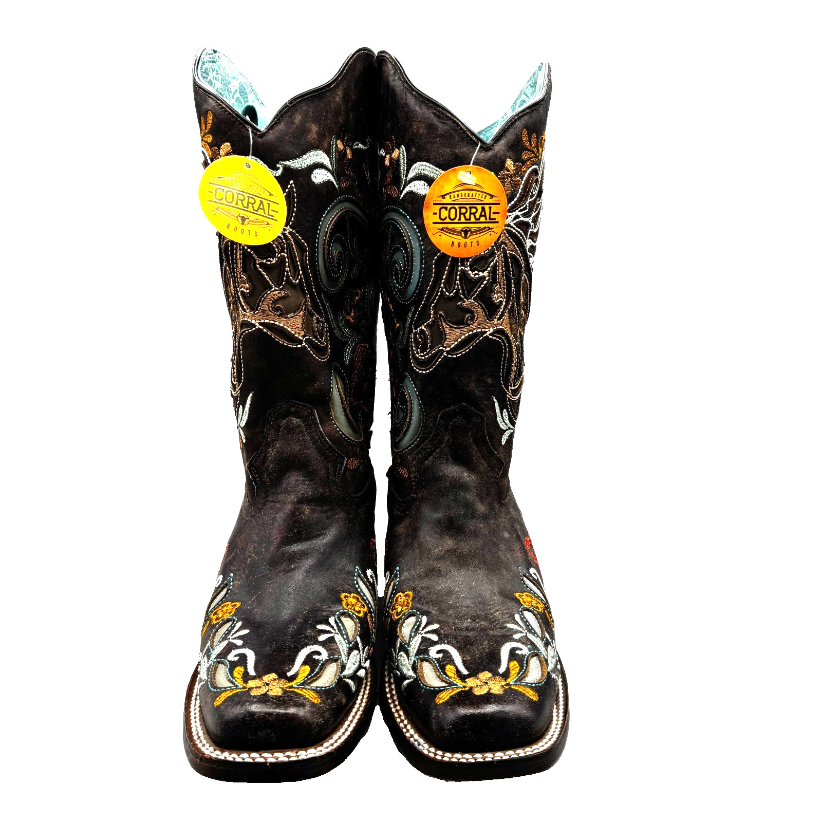 NEW Corral Women’s Floral Horse Inlay Tall Western Boot Square Toe 8 1/2 M -4267