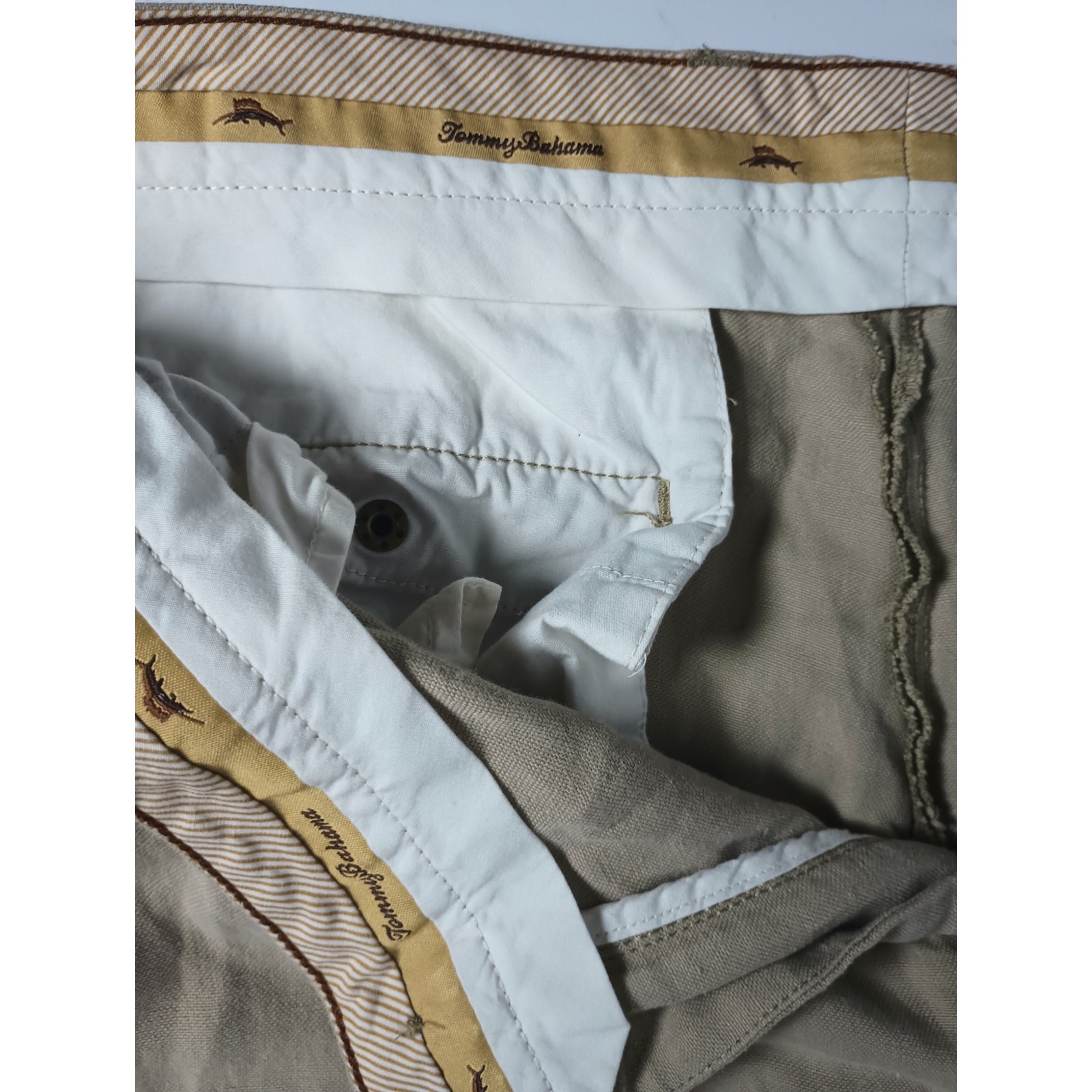 Tommy Bahama Men’s Linen Silk Blend Pants Khaki Flat Front 34×32 (Tagged 32×34)