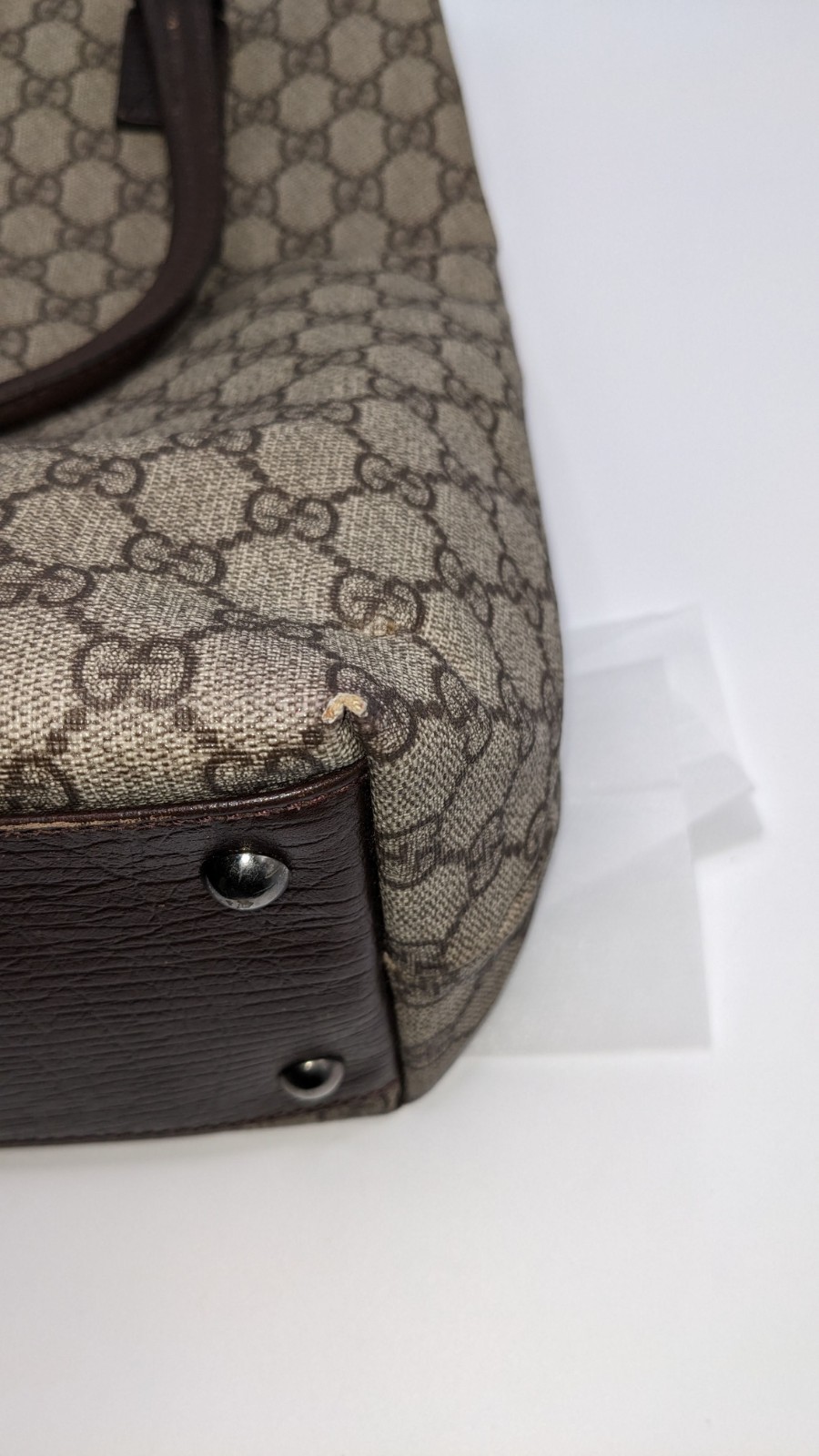 Gucci GG Supreme Monogram Canvas Brown Leather Large Tote Shopper Bag