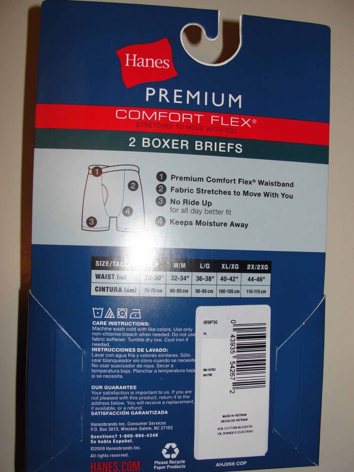 2 Pair Men’s Hanes Bright Blue Premium Comfort Flex Boxer Briefs – XL (40-42)