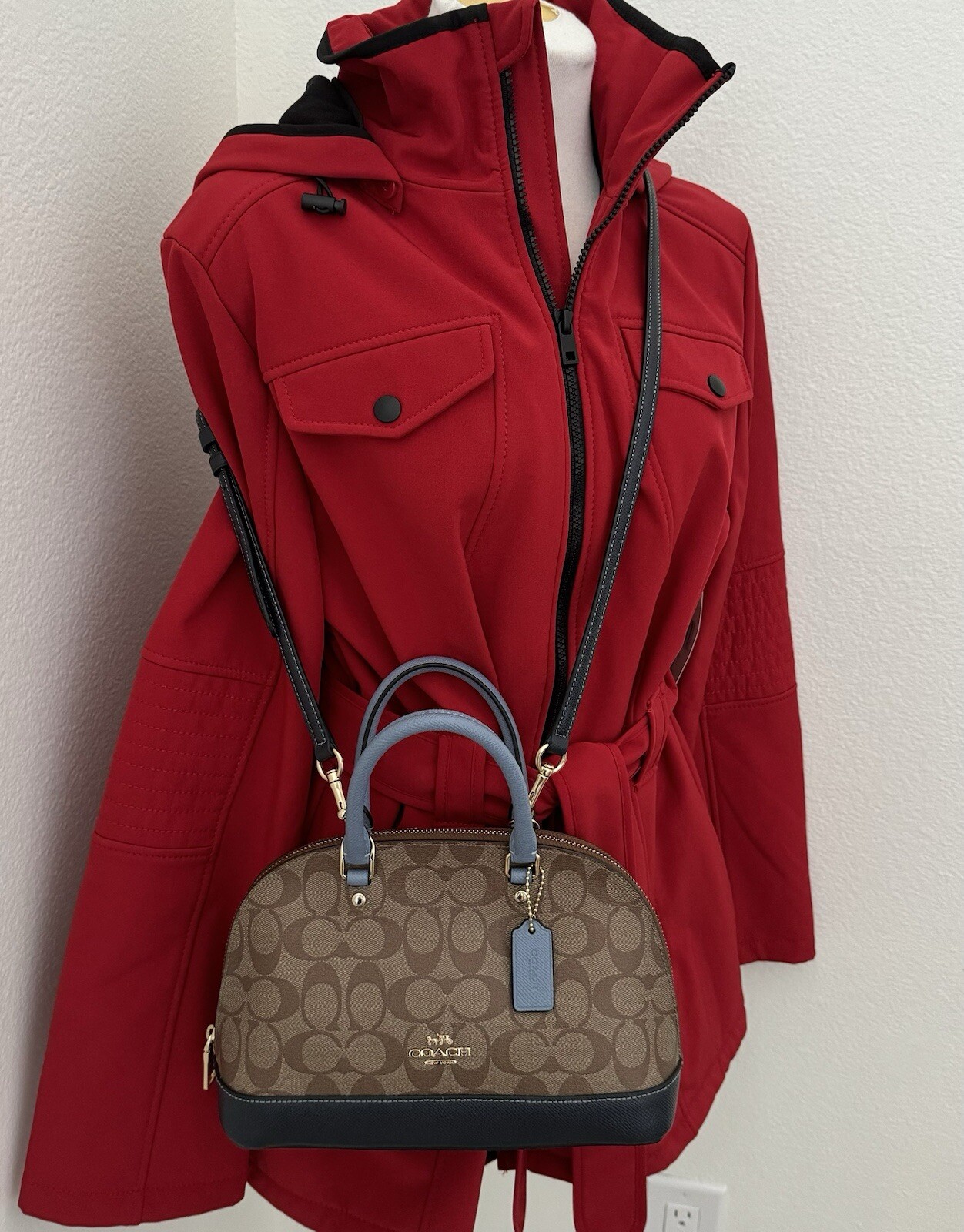 COACH Mini Sierra Satchel Logo Khaki /Midnight Pool / Brown Leather Bag $295 NEW