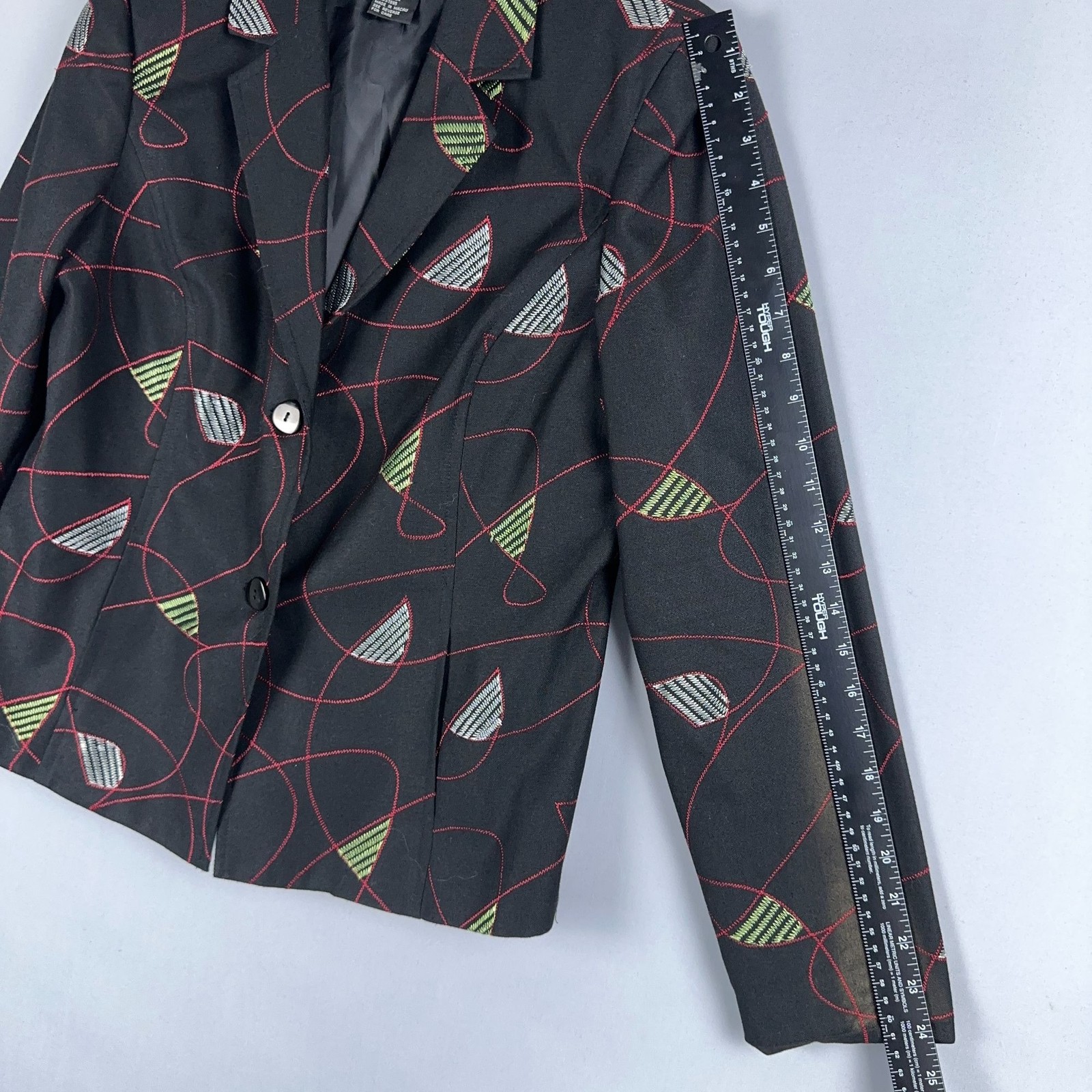 Requirements Blazer Jacket Size 12 Black Abstract Print Button Front Lined