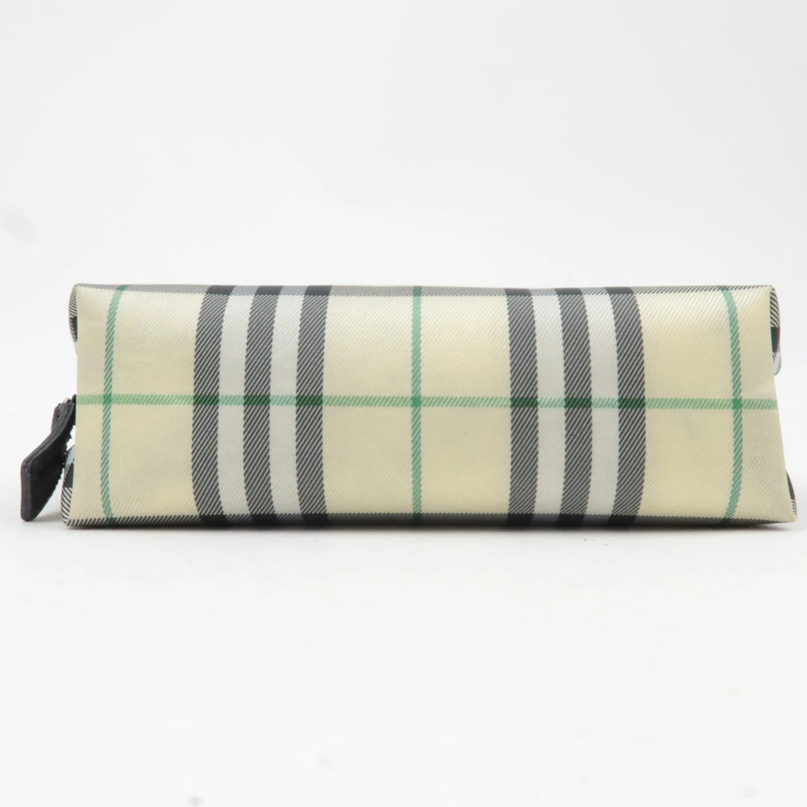 BURBERRY Nova Plaid Semi Circle Pouch Canvas Leather Yellow Authentic
