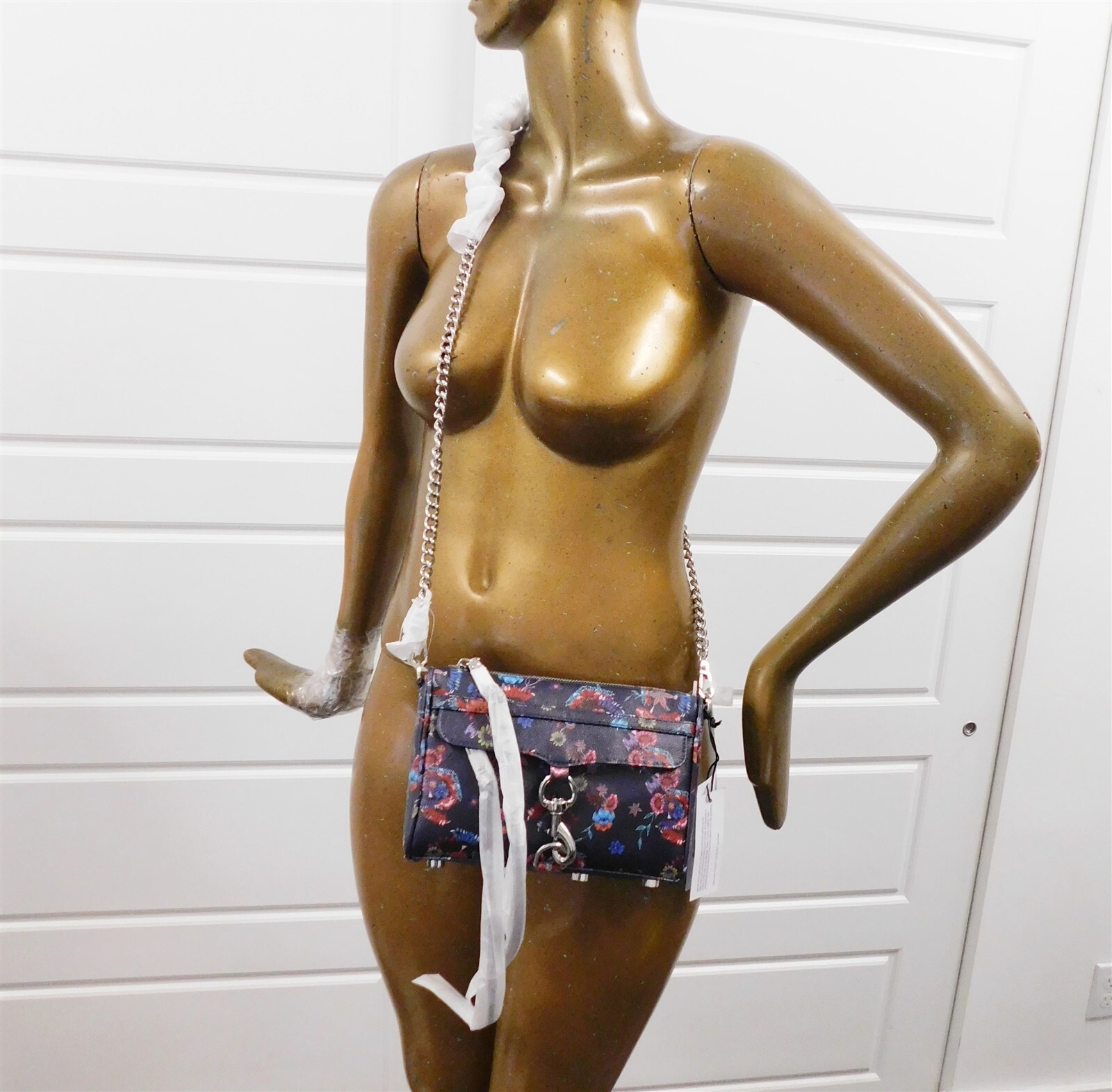 New Rebecca Minkoff Mini Mac Blue Floral Leather Crossbody Bag