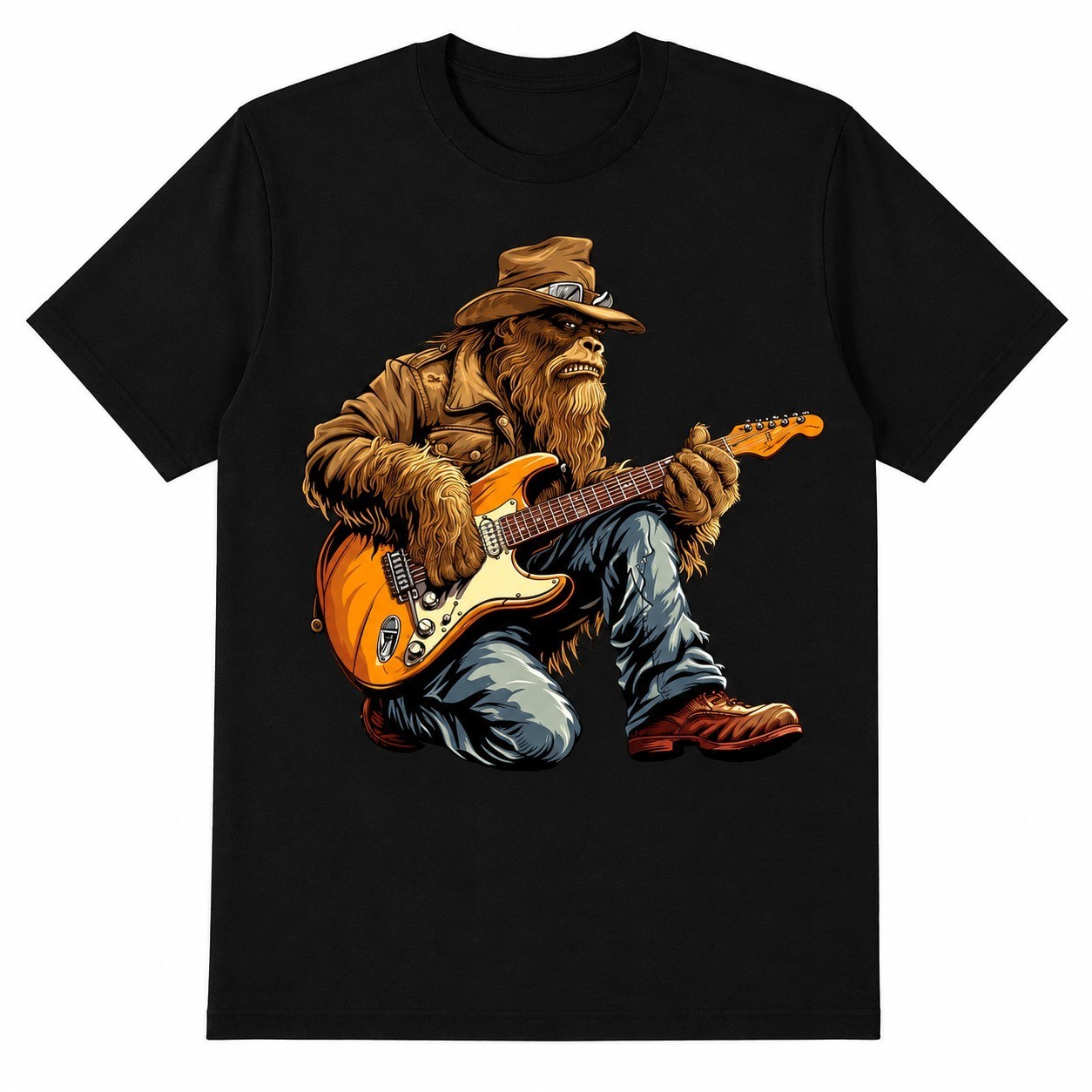 Bigfoot Playing A Electric Guitar Rock On Sasquatch T-Shirt