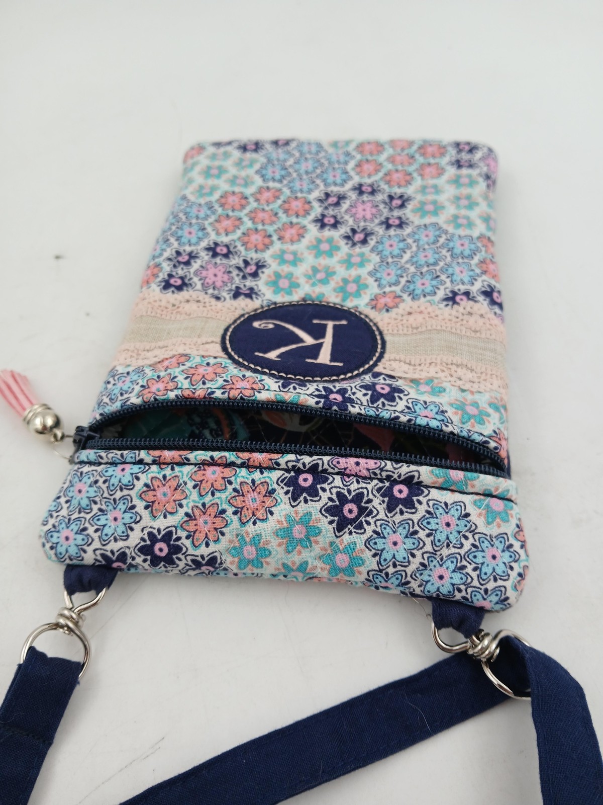 Monogram Floral Crossbody Bag Womens Small Blue Pink K Initial Purse Organizer