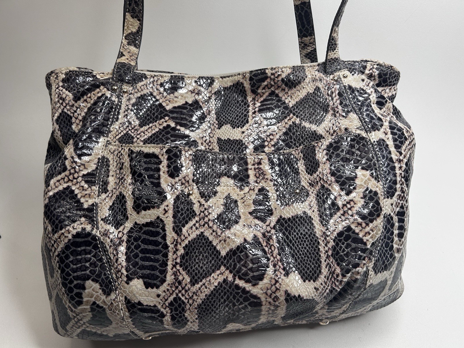 B Makowsky Large Snake Python Embossed Leather Slouchy Shoulder Bag