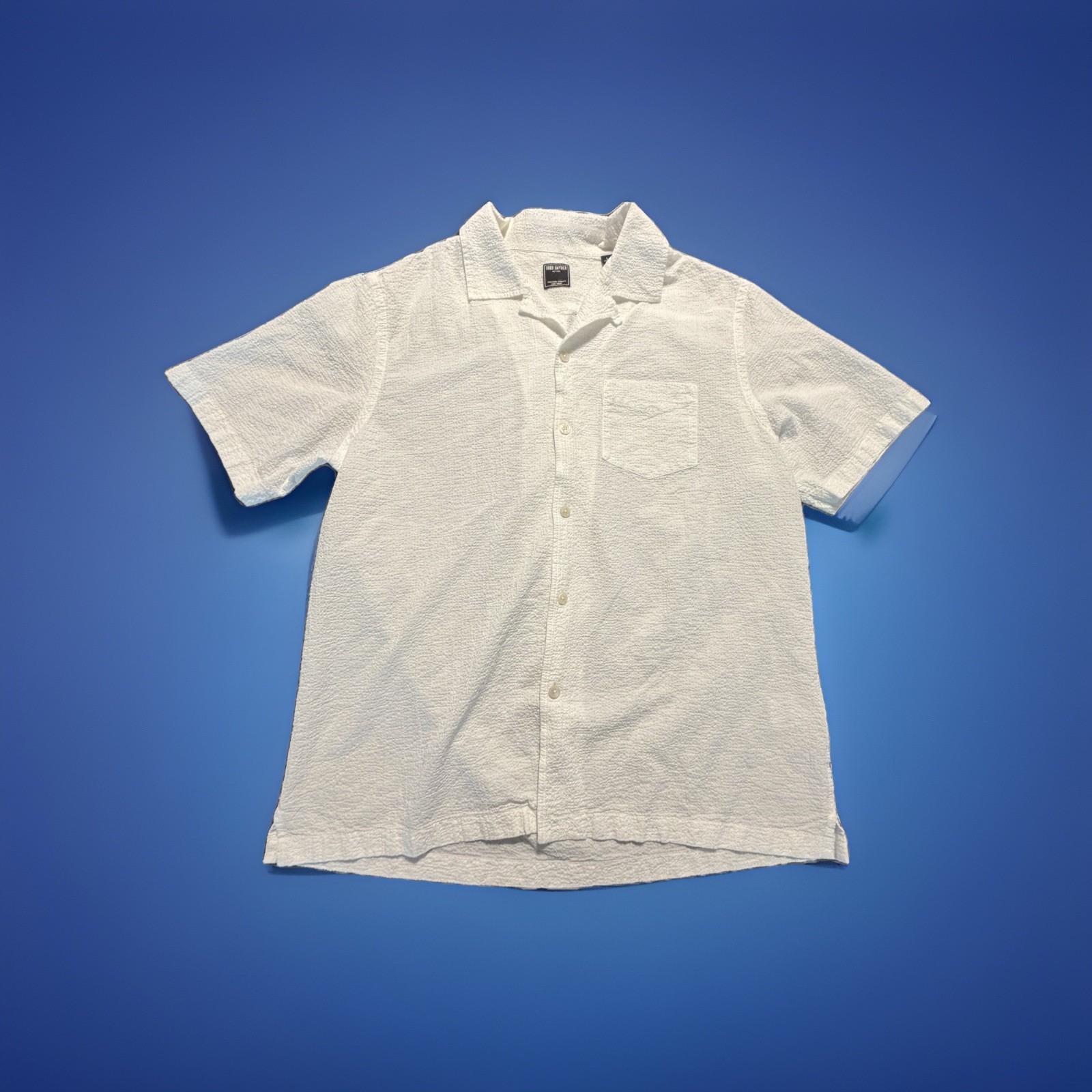 Todd Snyder Camp Shirt Men’s Large White Crinkled Resort Made in Portugal