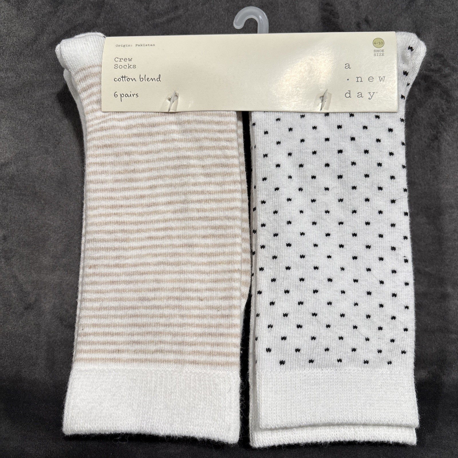 A New Day Cotton Blend Crew Socks 6 Pairs Solid & Patterned Size 4-10