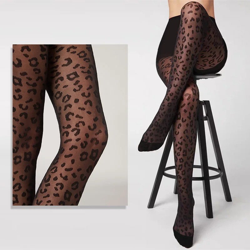 NEW LEOPARD PRINT TIGHTS PANTYHOSE PATTERN STOCKINGS BLACK THIN SHEER SEXY