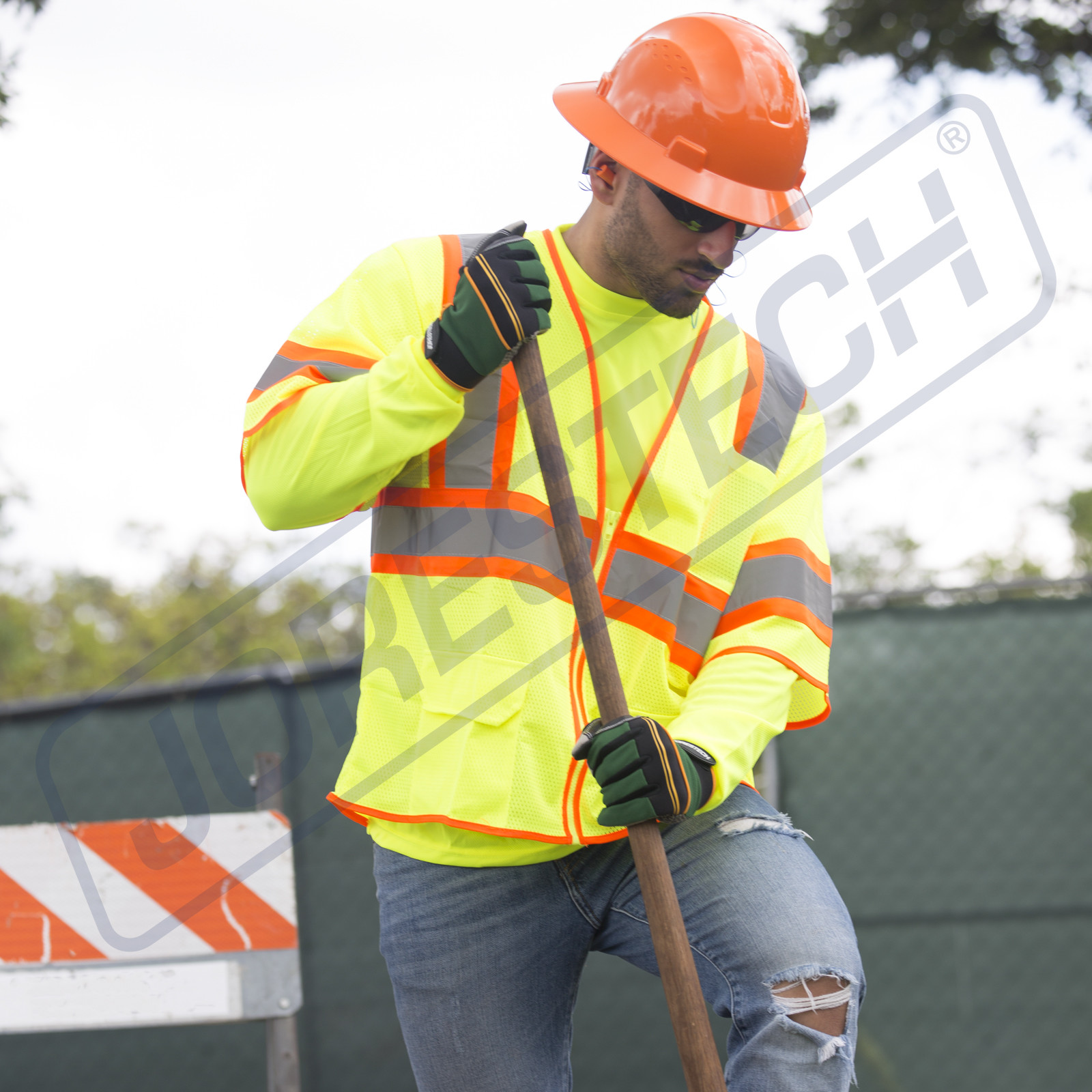 Hi Vis Safety Vest Reflective Sleeved Work ANSI Class 3, Pockets, Jorestech