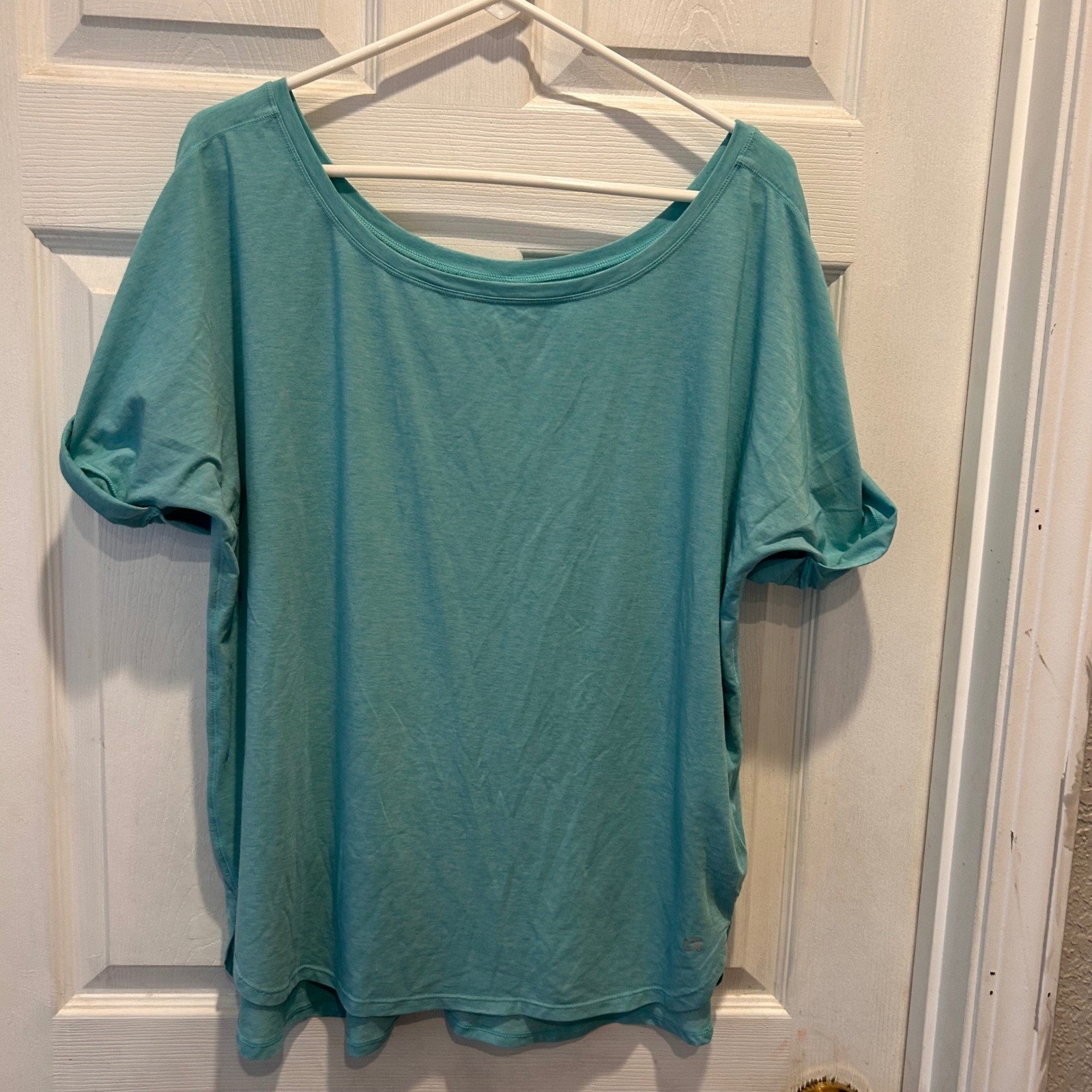 GapFit Breathe Tee Aqua Blue Relaxed Fit Tunic Top Women’s Size L Oversized Yoga