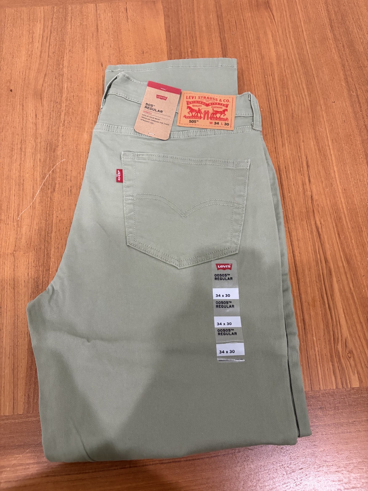 Levis 505 Jeans Men s Stretch Regular Fit Zip Olive 36×30 98% cotton