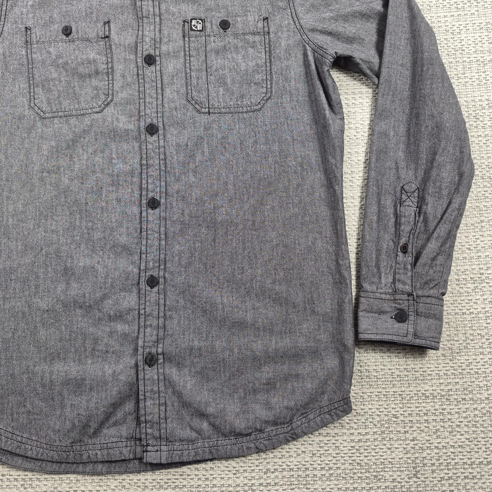 Metal Mulisha Button Up Shirt Mens Large Gray Herringbone Long Sleeve Casual