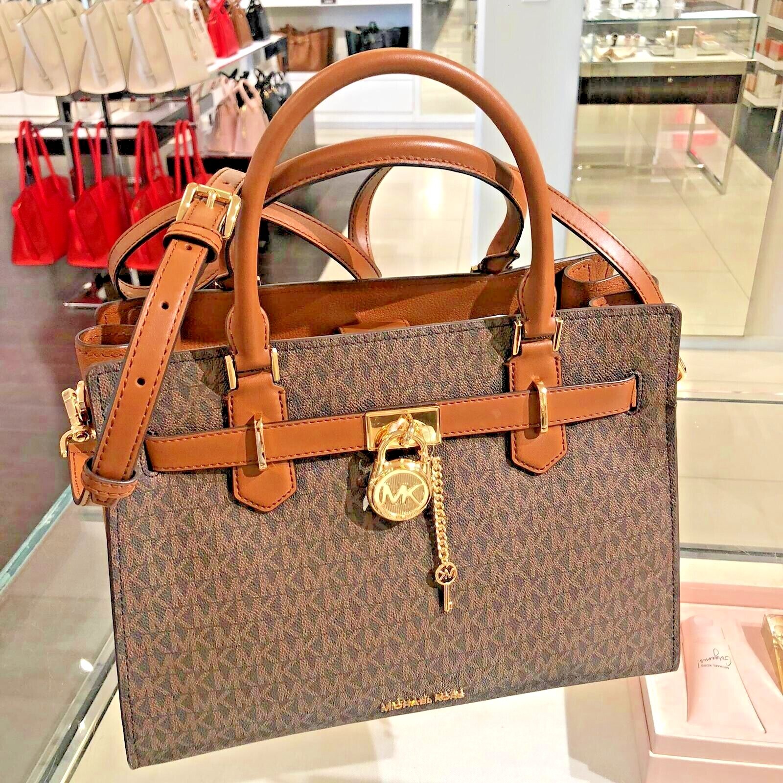 MICHAEL KORS HAMILTON MEDIUM SATCHEL SHOULDER BAG BROWN HANDBAG PURSE MESSENGER