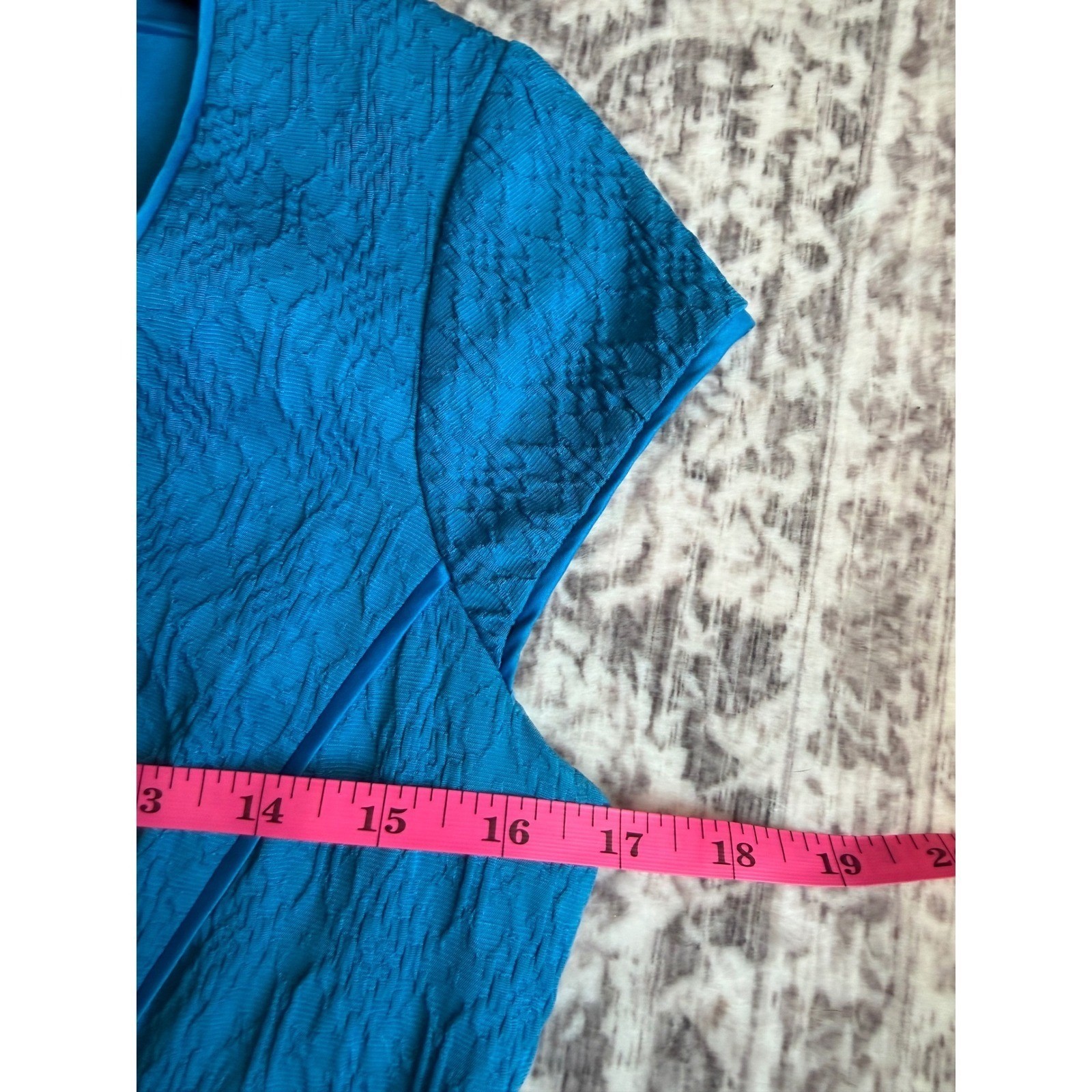 Adrianna Papell Blue Matelasse Sheath Dress Cap Sleeve Textured Size 6