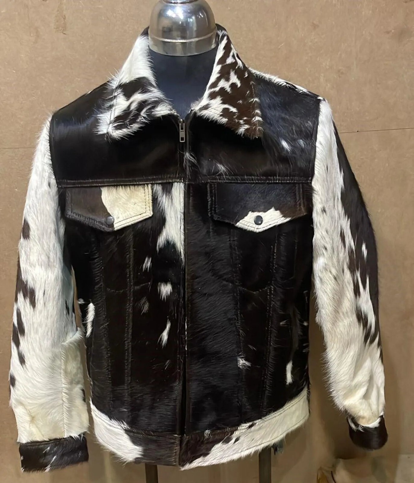 Men’s Western Style Cowhide Leather Jacket Hair On Pony Skin Cow Skin Fashion