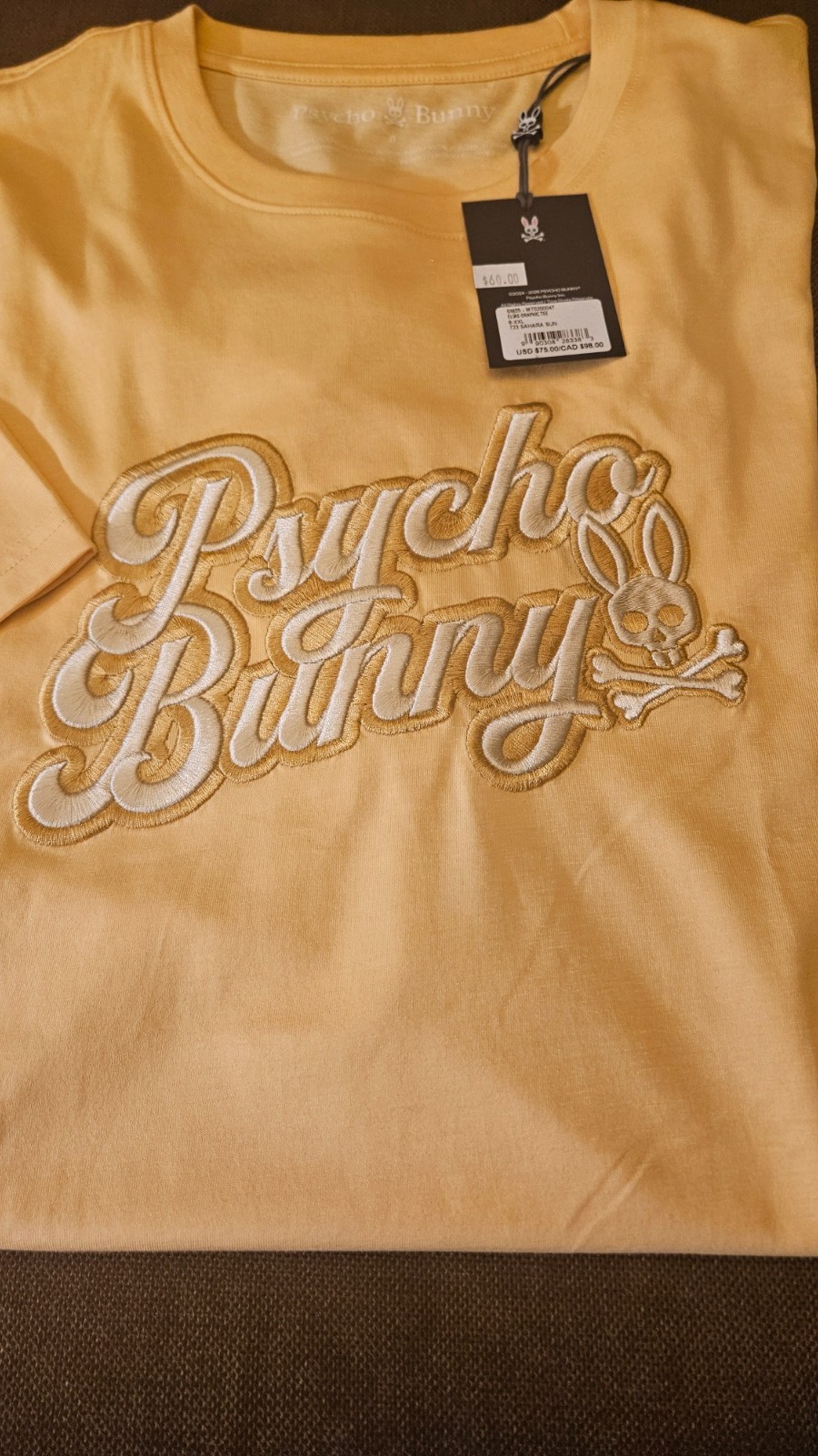 PSYCHO BUNNY Men’s Elias Graphic Tee Sahara Sun Yellow Size 2XL NWT
