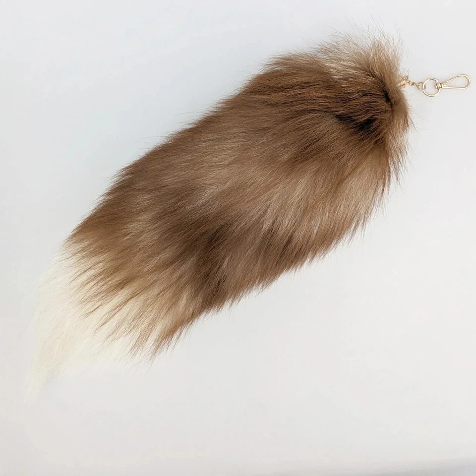 16″-18″ Real Fox Fur Tail Keychain Bag Charm Furry Pendant Costume Cosplay Toys