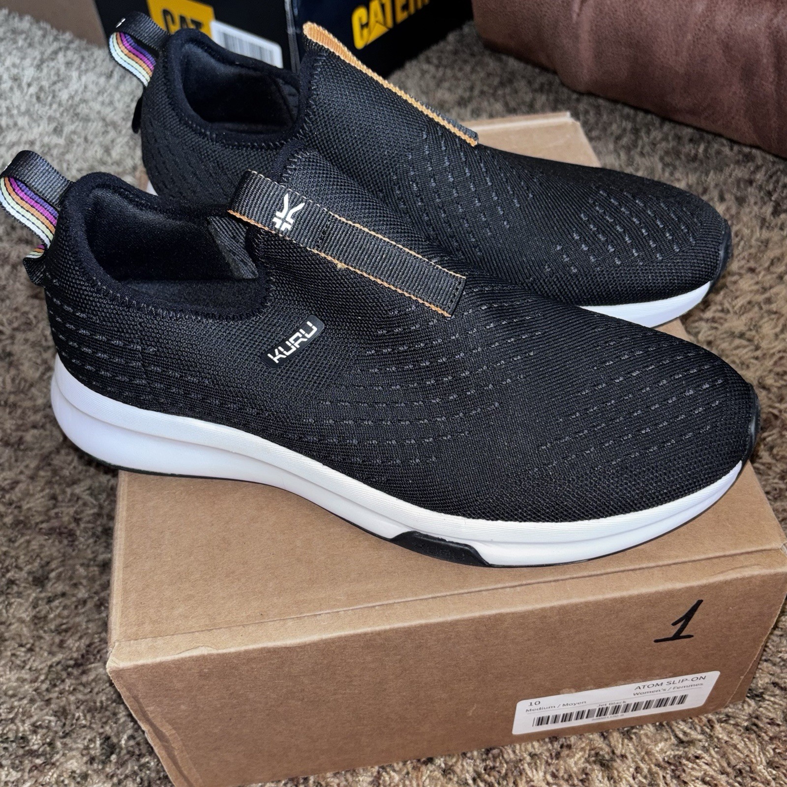 KURU ATOM Slip-On Women’s 10 Jet Black Plantar Fasciitis Comfort Walking Shoe