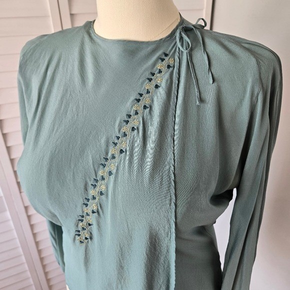 Vintage Gianni Versace Silk Blouse 90s Y2K Minimalist Floral Embroidery IT 39 M