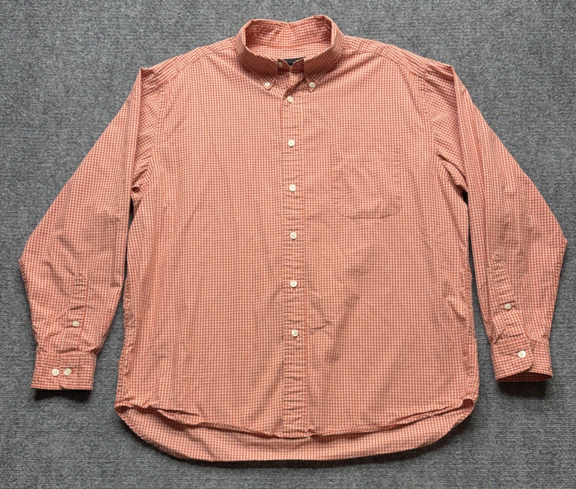 Eddie Bauer Red Orange Gingham Button Down Shirt Long Sleeve Men’s Large